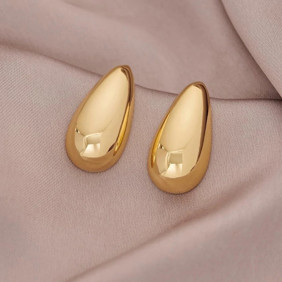 14K Gold Plated Chunky Waterdrop Earrings - Picture 2 of 8